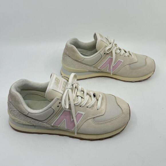 NEW BALANCE Linen & Mid-Century Pink 574 Low-Tops - Picture 2 of 9